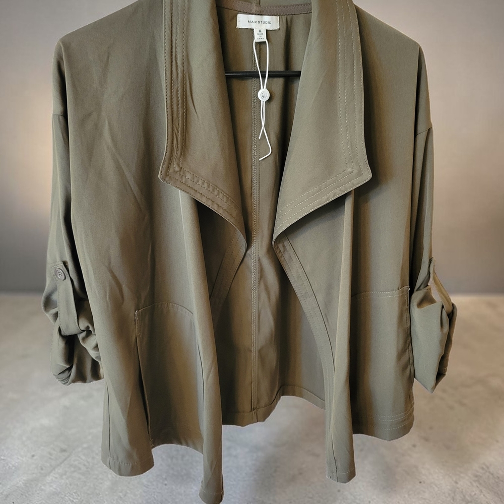 Max Studio Olive Utility Open-Front Jacket - image 1